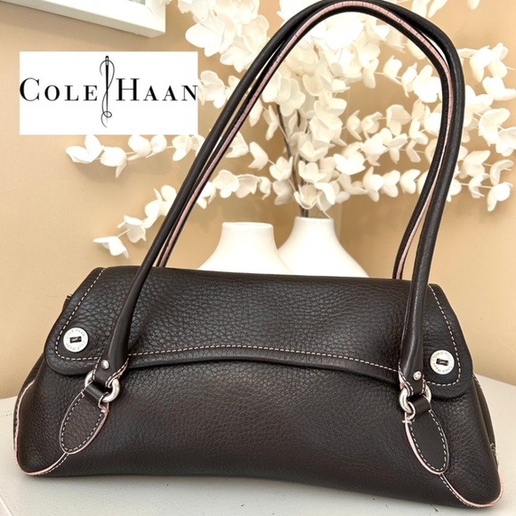 Cole Haan Village F04 Baguette Shoulder Bag Pebble Leather ChocolateBrown/Pink - Picture 1 of 15